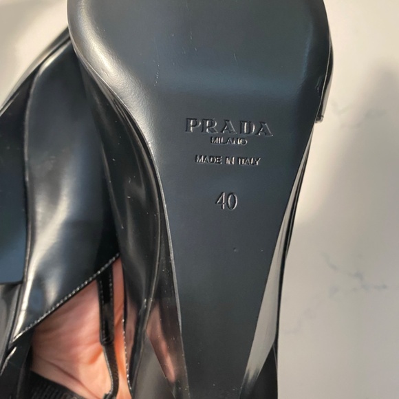 NEW Prada Leather Slingback Wedge Pumps Pointed Toe Wedge Heel US10 - Picture 5 of 10
